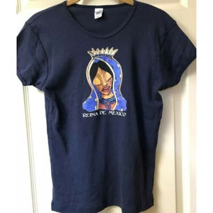 Bella Reina De Mexico Women's Junior Size Large Black Graphic T-shirt